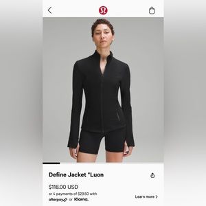 Lululemon define jacket, black, size 12